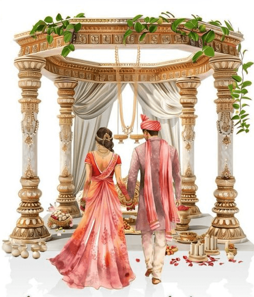 Wedding couple under mandap