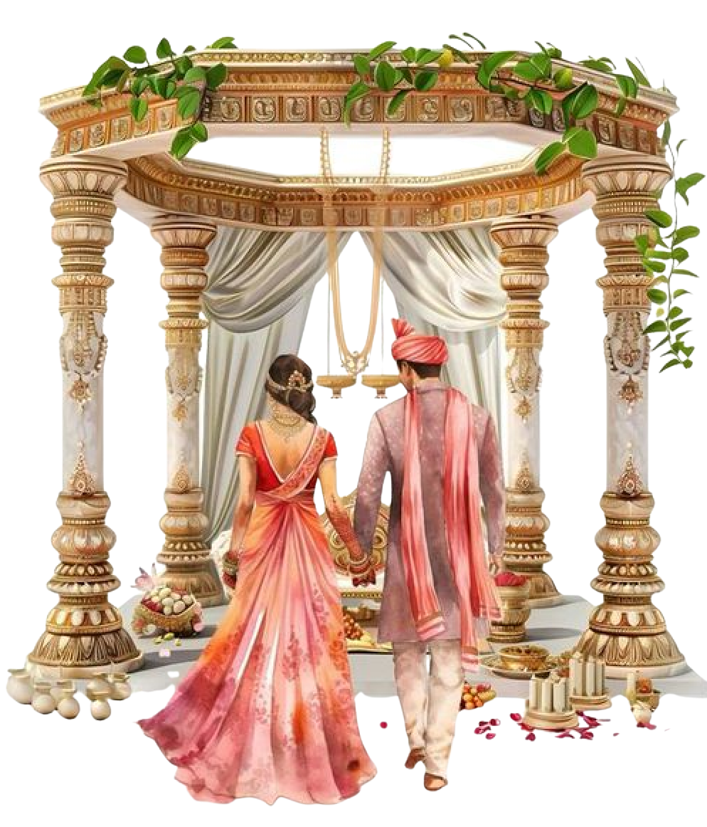 Wedding couple under a mandap